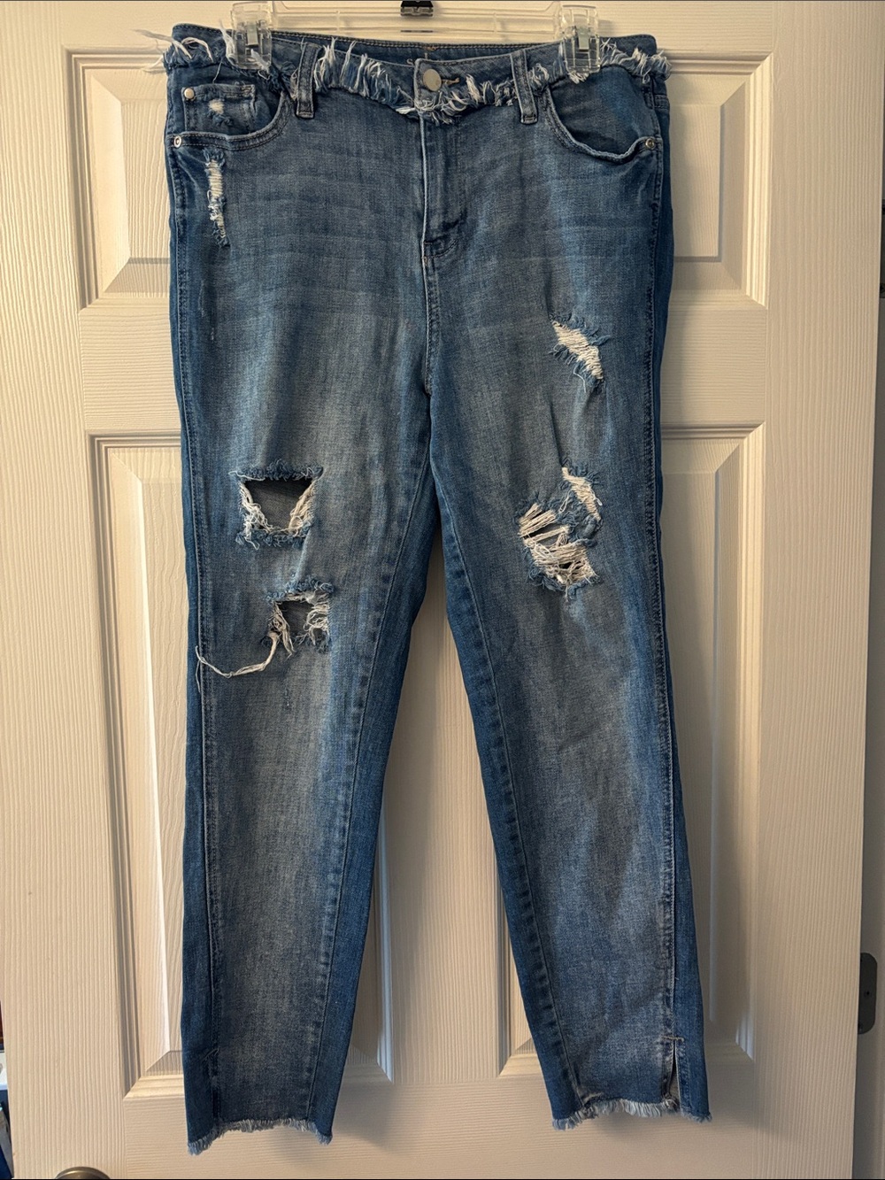 New York & Company Frayed Waist Distressed Light Blue Boyfriend Jeans